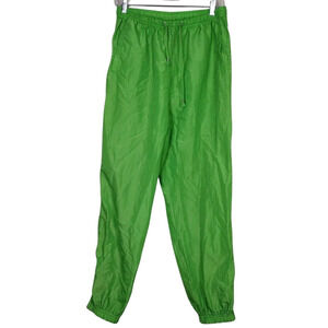 Women's Joggers Pants Jumpsuit Waist Tie Green Nylon Size L Zipper Legs
